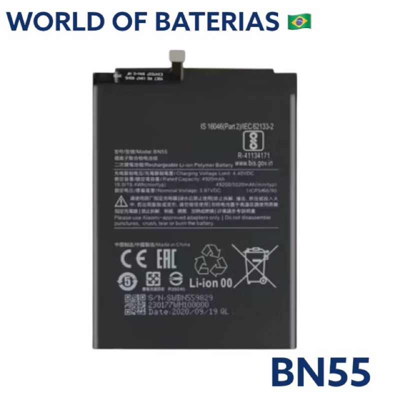BAT COMPATIVEL NOTE 9S (BN55) ORG NOVA COM GARANTIA 30 DIA