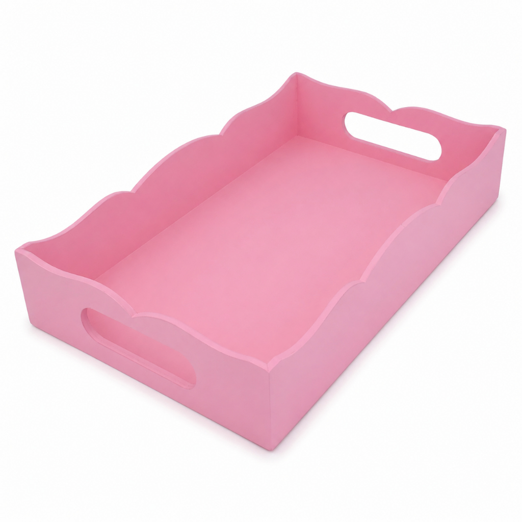 Bandeja Volteada MDF Rosa 24x15x05cm Para Café Da Manhã Maquiagem Perfumes Decoração Casa E Quartos