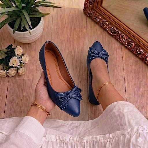 Sapatilha MocassimFeminina Confortável Bico Fino Laço Azul  Elegante Para Trabalho e Dia a Dia