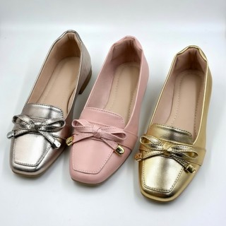 Mocassim Feminino Laço Delicado Sapatilha Feminina Metalizado Casual Bico Quadrado
