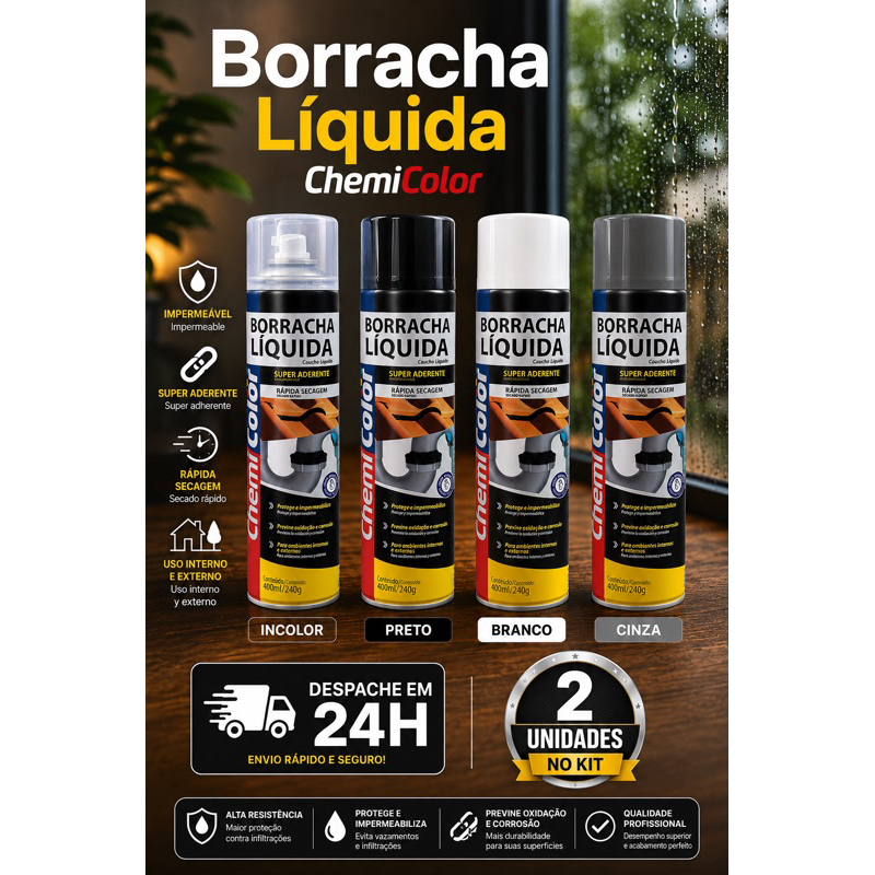 3 / 2 / 1 Borracha Líquida Spray Chemicolor 400ml Impermeabilizante Veda Infiltrações Telhado Vazamentoss Calhas e Lajes