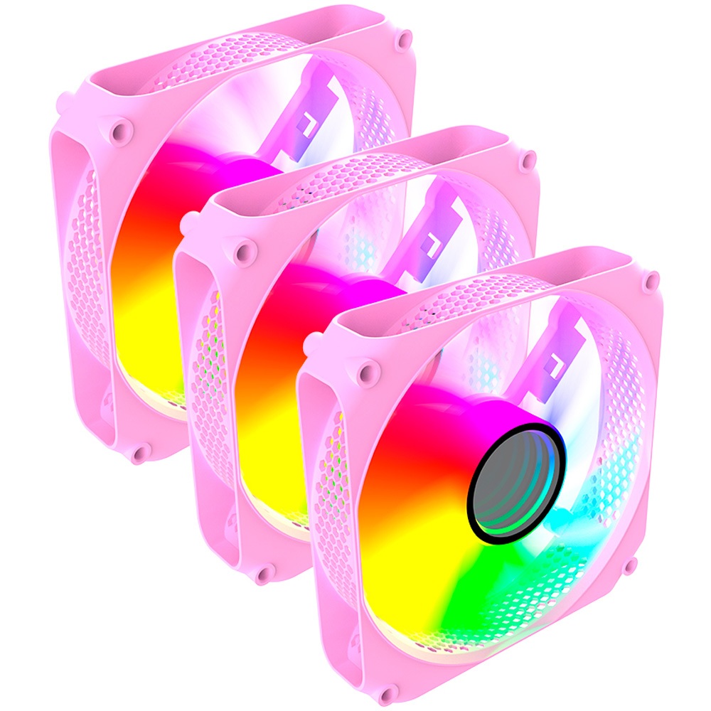 Kit 3 Cooler Fan Clanm Candy Auster 120mm RGB 4 Pinos Molex Ventoinha Gabinete PC Rosa