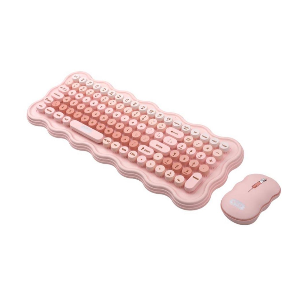 Kit Teclado e Mouse Sem Fio Bluetooth Rosa Knup KPTE144 ABNT2 Notebook PC Tablet iPad Celular