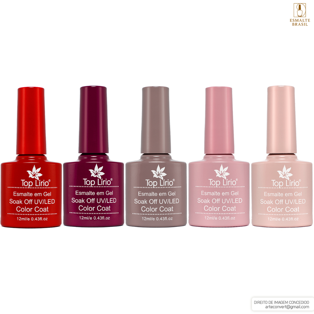 Kit 5 Esmaltes em Gel + 1 Esmalte Extra Led Uv Lirio p/ Unhas Manicure Coleções