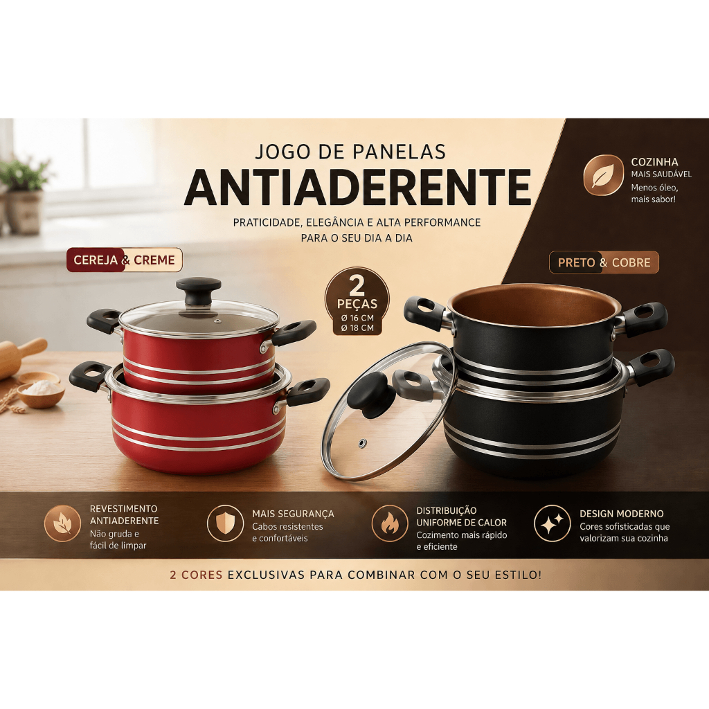 kit panelas antiaderente 16 e 18 , 2 peças teflon revestimento premium nao gruda alimentos escolha