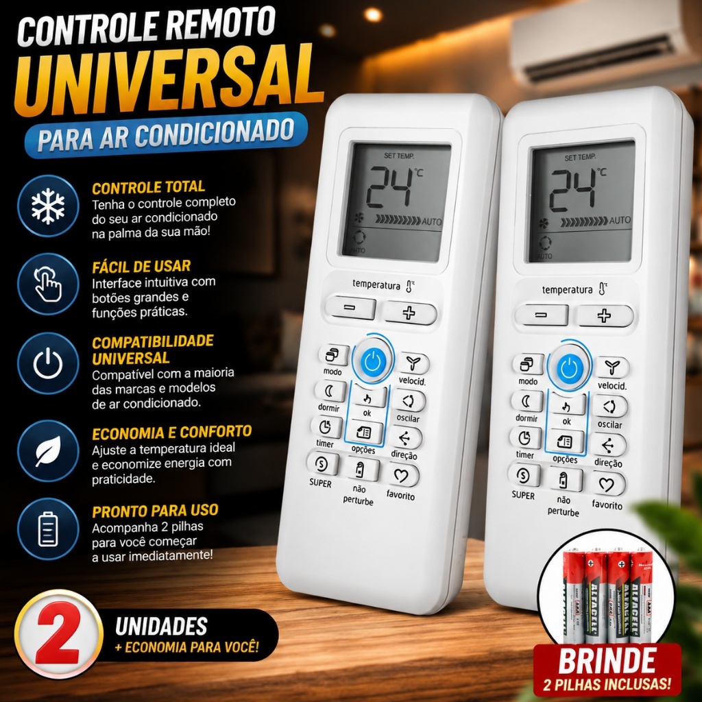 Controles Remoto Universal Para Ar Condicionado Split Visor Lcd Compatível Todos Modelos