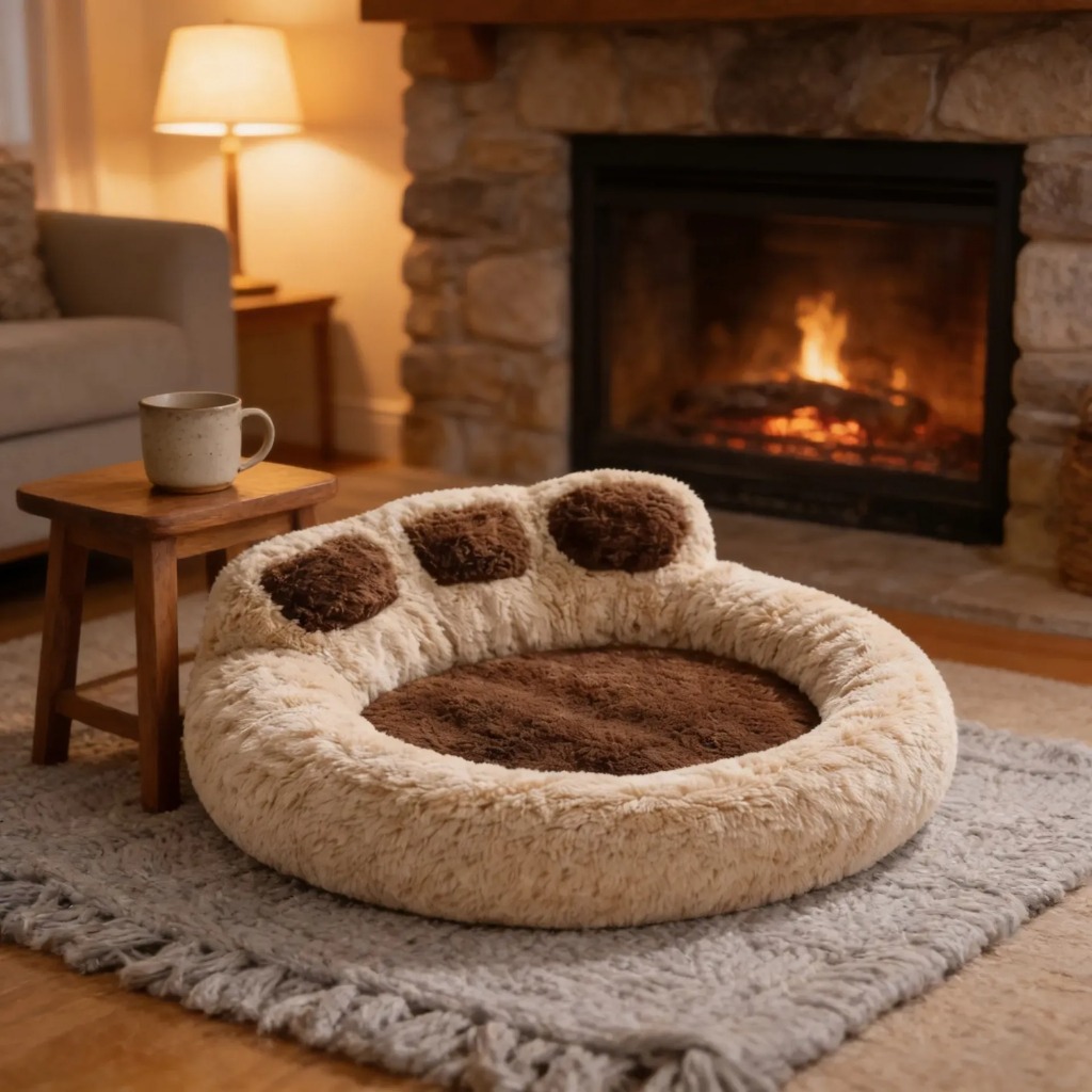 Cama Pet Donut Pelúcia Formato de Pata Redonda Cachorros Gatos DONUT NUVEM Fundo Antiderrapante