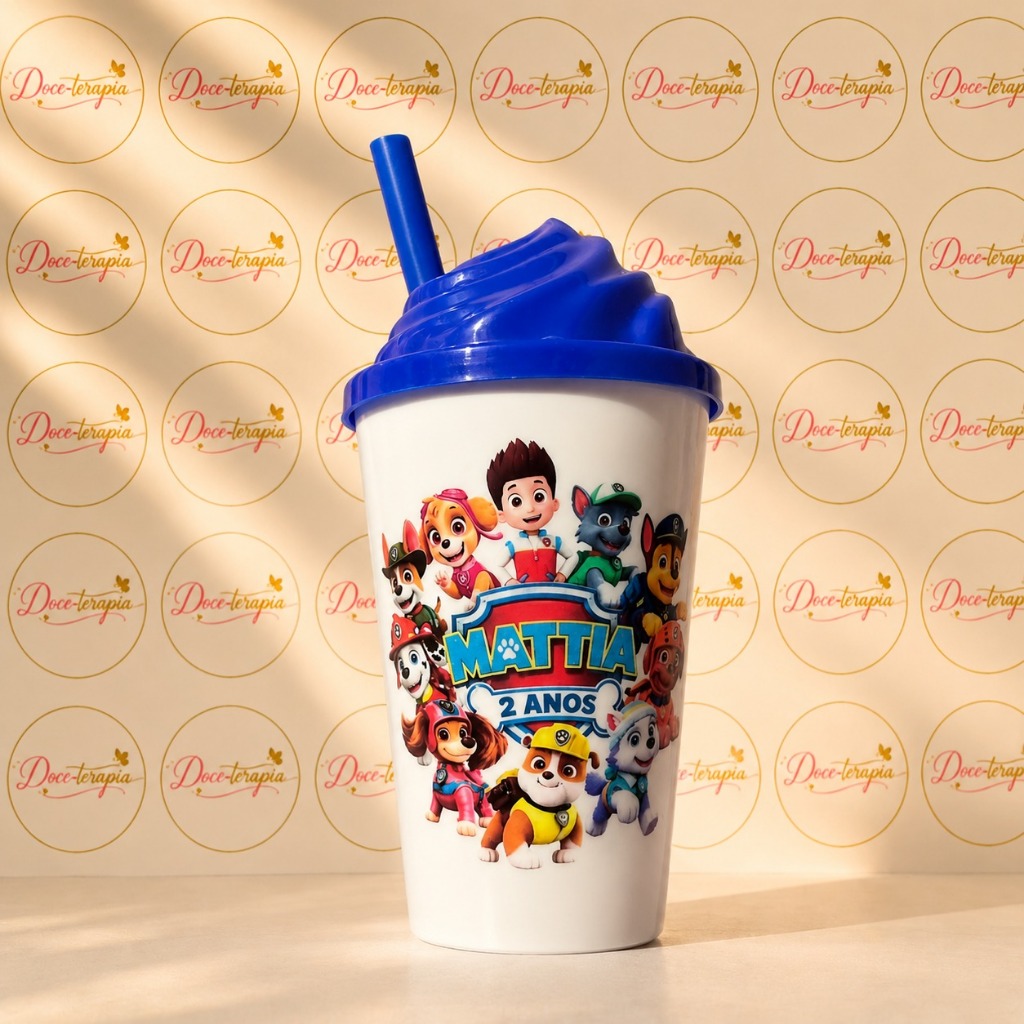 Copo Twister Personalizado 300ml Tampa Chantilly – Copo Patrulha Canina Festa Infantil Todos os Temas