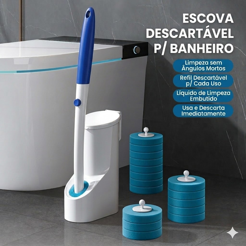 Conjunto de escova sanitária descartável + 8 esponjas de limpeza profunda de substituição