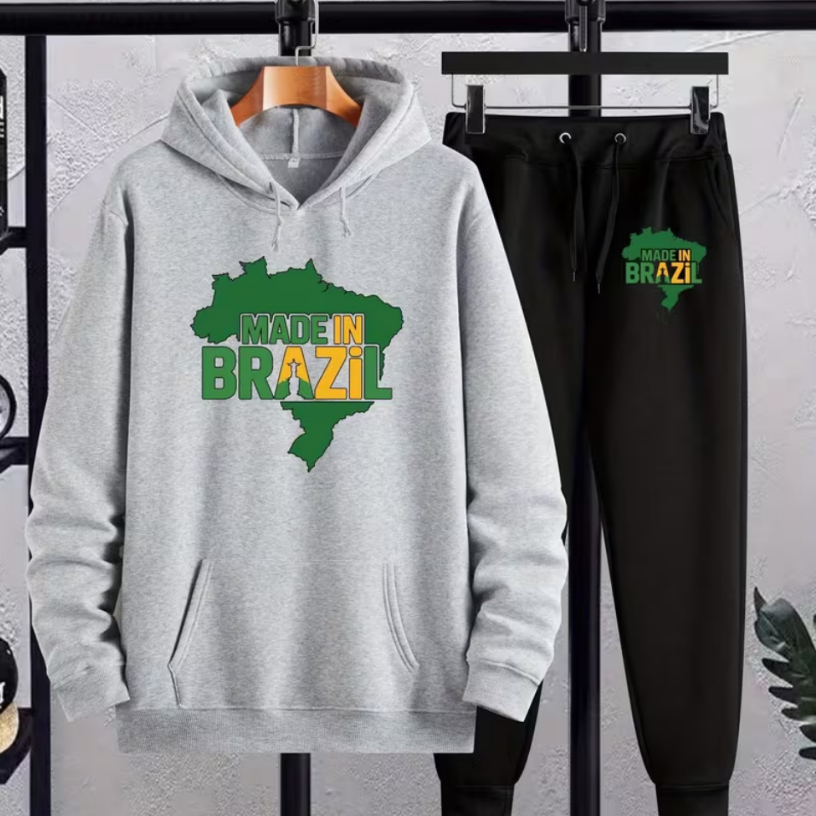 Kit Conjunto Blusa e Calça Moletom Masculino Made in Brazil Brasil Estiloso Moderno Confortável