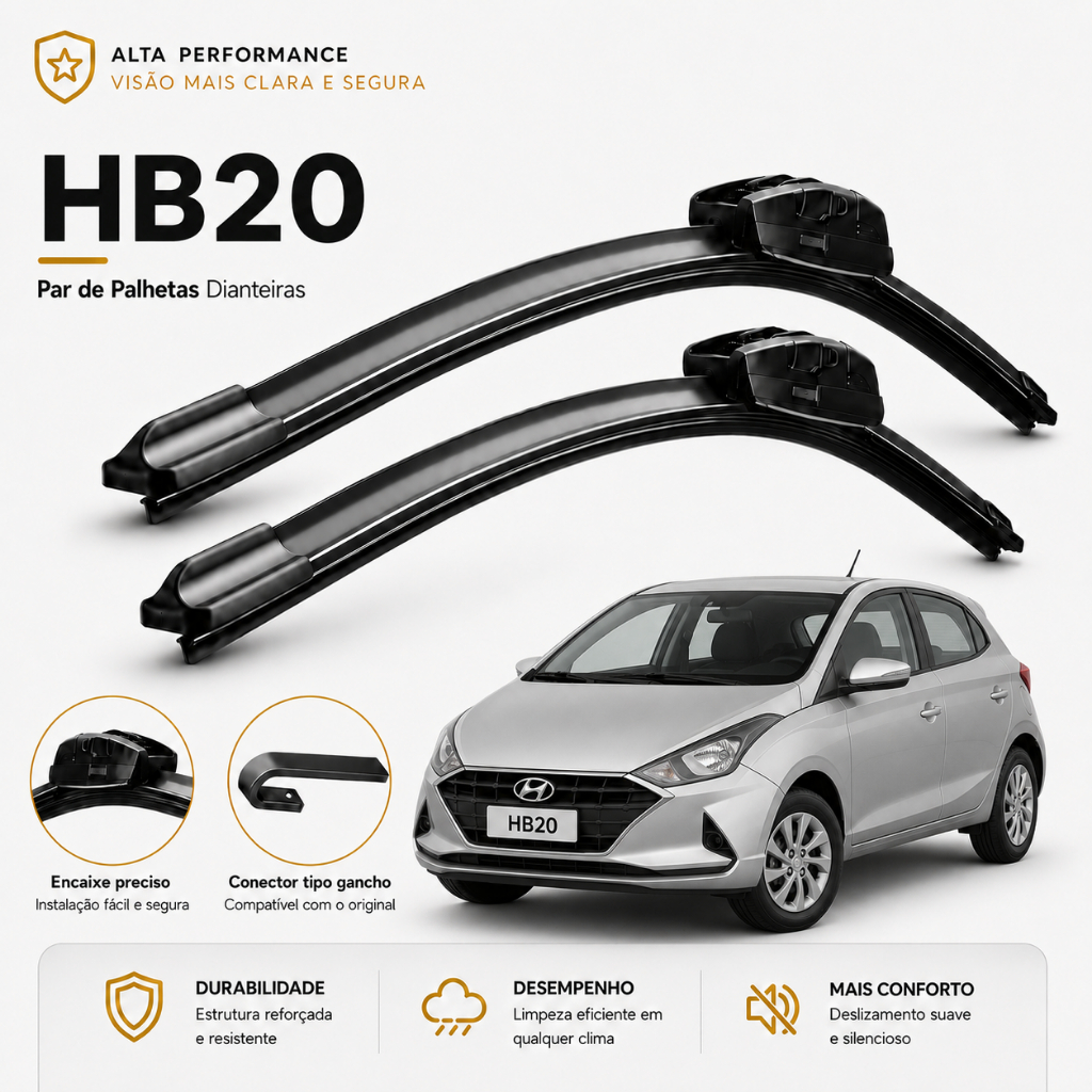 Par Palheta Limpador de Para-brisa Hyundai 20-18 HB20 2012 a 2019 Silicone Premium – Hype Ecomm