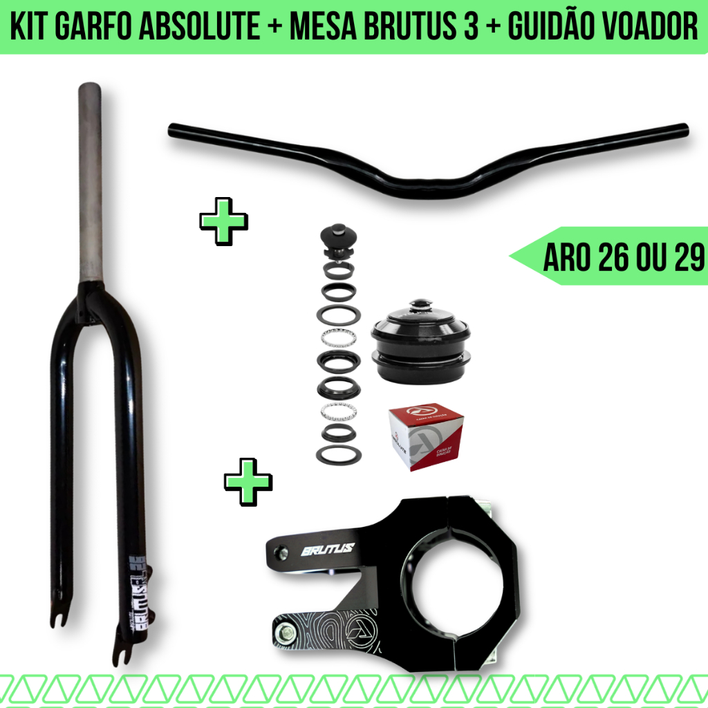 Kit Garfo Absolute Brutus Bike Aro 29 ou 26 + Mesa Brutus 3 + Guidão Voador + Cx Direção Bicicleta