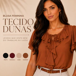 Blusa Feminina Elegante Estilosa Moderna Confortável Tecido Dunas