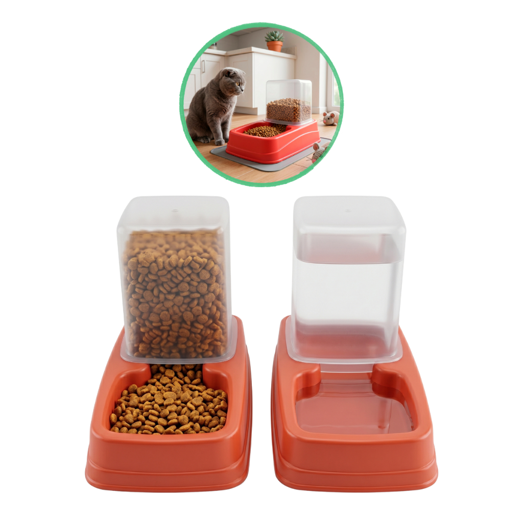 Comedouro Bebedouro Pet Automático Gato Cachorro Pote Dispenser Dosador Água Ração 1kg Vasilha Cão