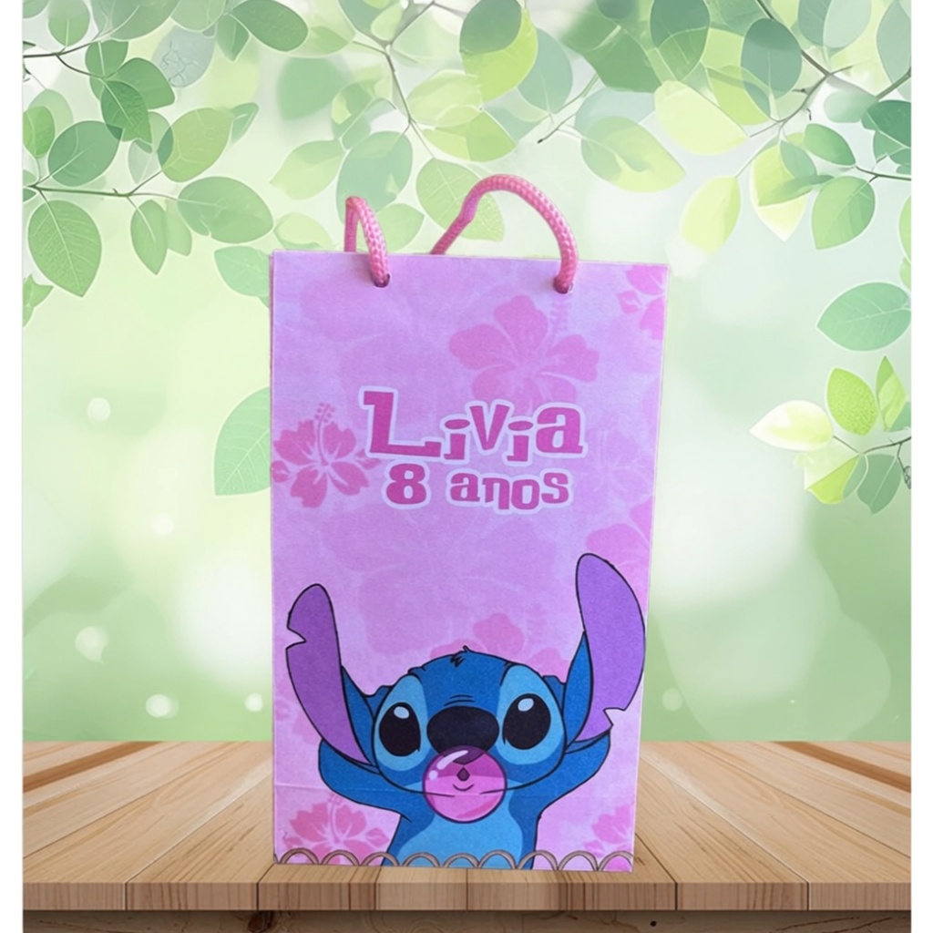 10 sacolinhas Para Lembrancinha Festa Stitch Rosa E Azul Personalizada
