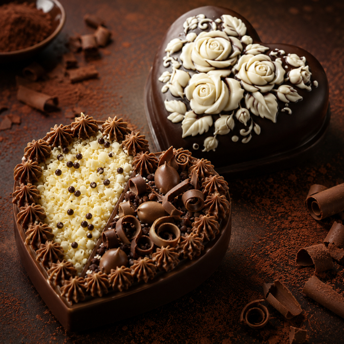1~5 Forma Porto Com Silicone (3 partes) Para Chocolate CORAÇÃO FLORES 2 RECHEIOS – CÓD 1100 (CHOCO)