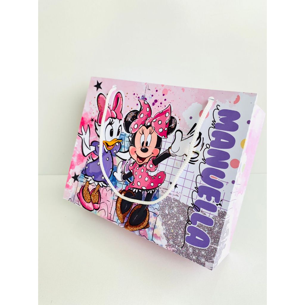 Sacolinha MINNIE E MARGARIDA | Aquarela | PEGUE E MONTE | lembrancinha