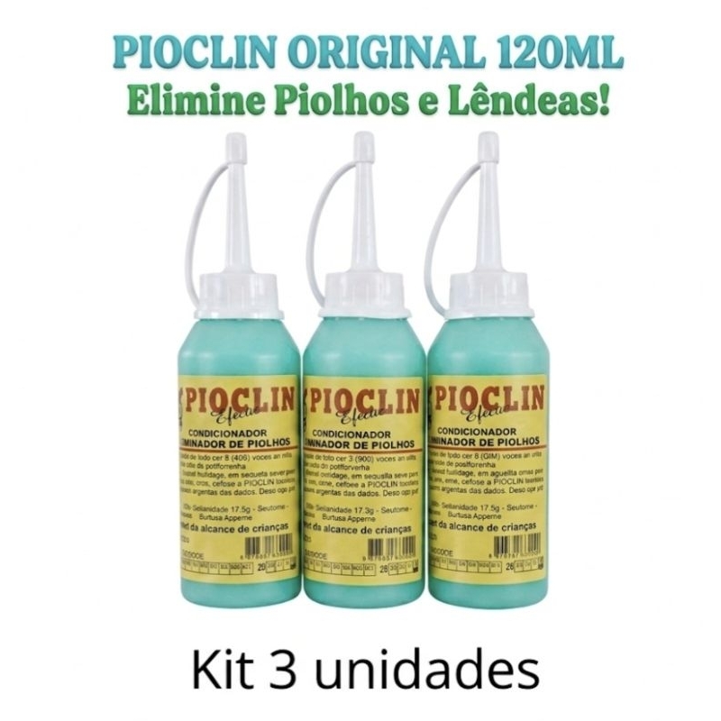 3 Pioclin Eficaz Loção Contra Piolhos E Lêndeas 120ml - Não Resseca o Cabelo