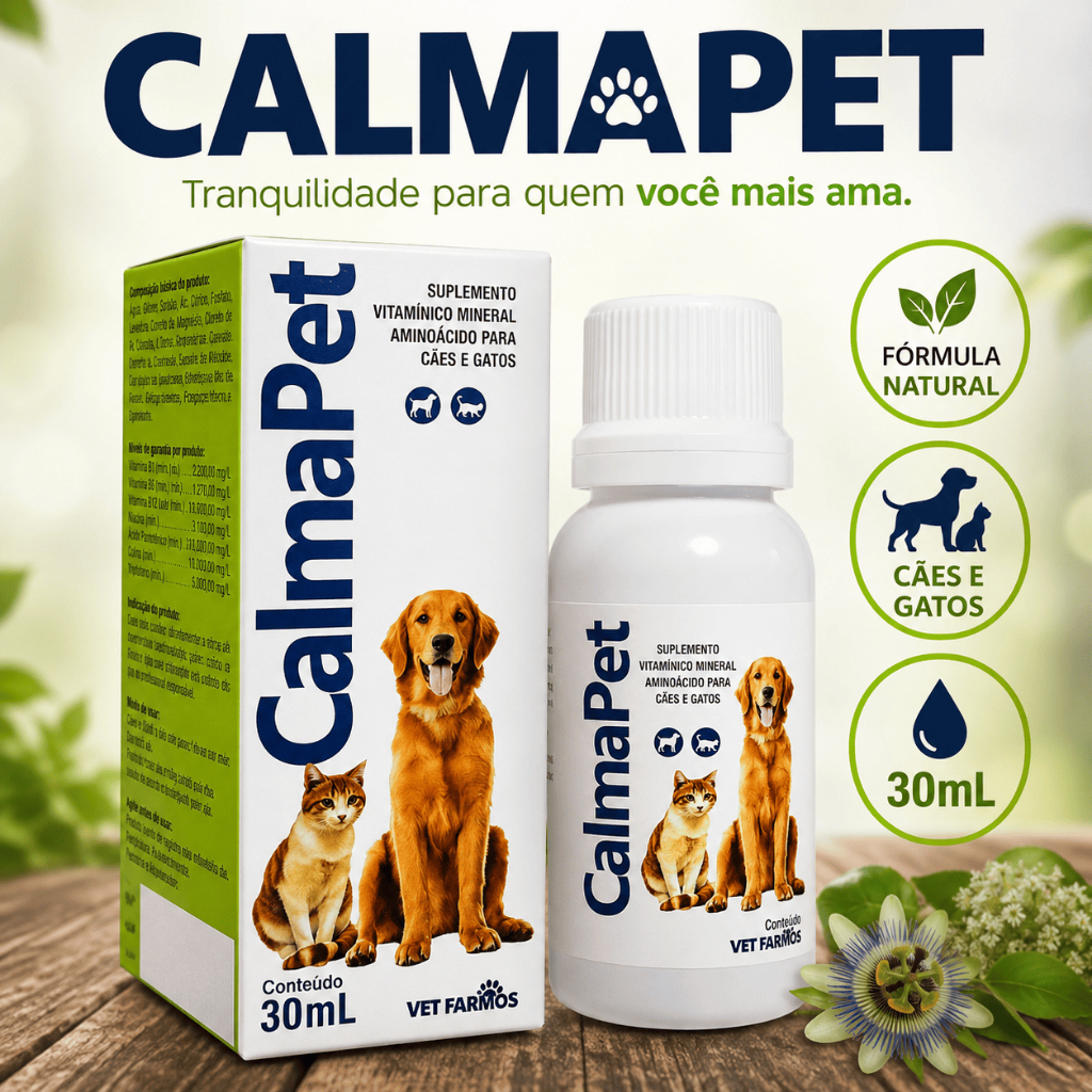 CalmaPet 30ml Vetfarmos Calmante Natural Para Cães e Gatos Bem-Estar em Viagens