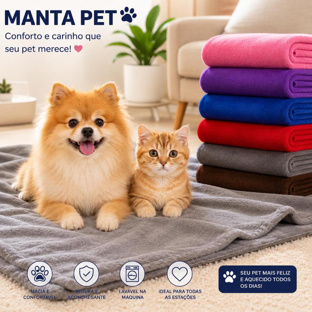PROMOÇÃO - Kit 3 Manta Pet Soft 1,00x0,90cm p Gatos e Cachorros, Macia e Confortável Cores SORTIDAS