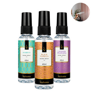 Kit Via Aroma Cheirinho para Casa Perfumador de Ambiente Home Spray 60ml Odorizador