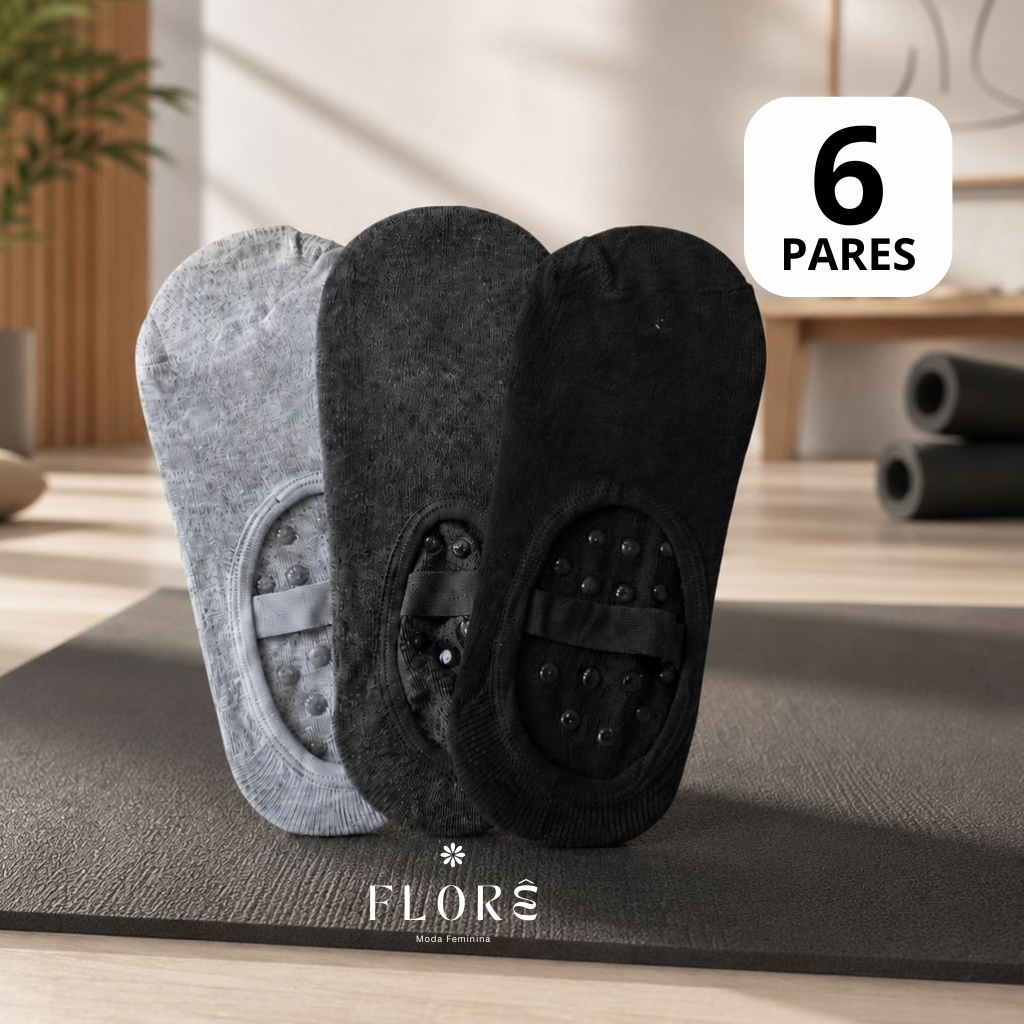 Kit Pares de Meias Sapatilha para Yoga e Pilates Antiderrapante Meia Sapatilha