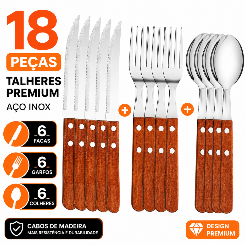 Jogo Conjunto De Talheres Astana Madeira Jantar Almoço Restaurante Cozinha C/ 18 Peças