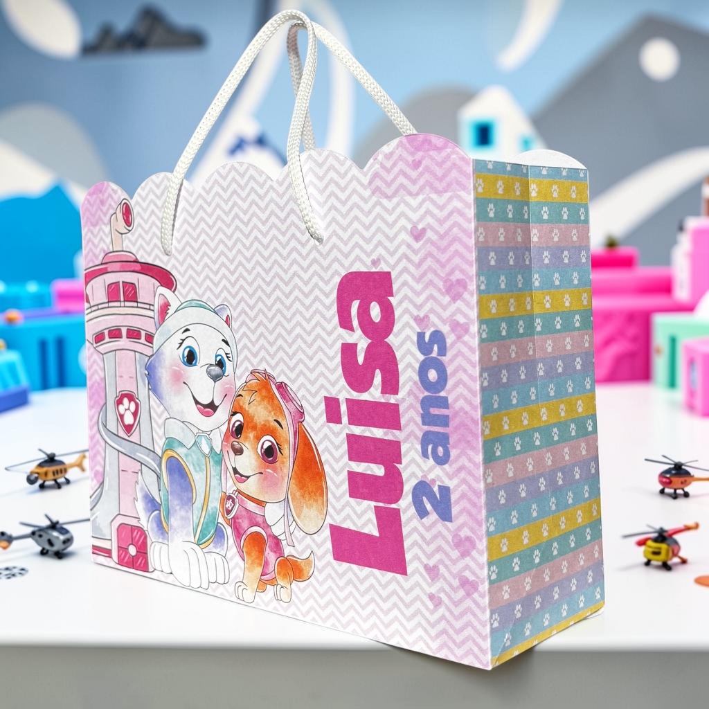 Sacolinha Personalizada Skye e Everest Patrulha Canina Pegue e Monte | Lembrancinha Festa Infantil