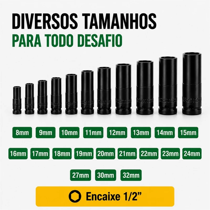 Conjunto de Soquete de Impacto Longo 1/2 de 8 a 32mm — foto 3