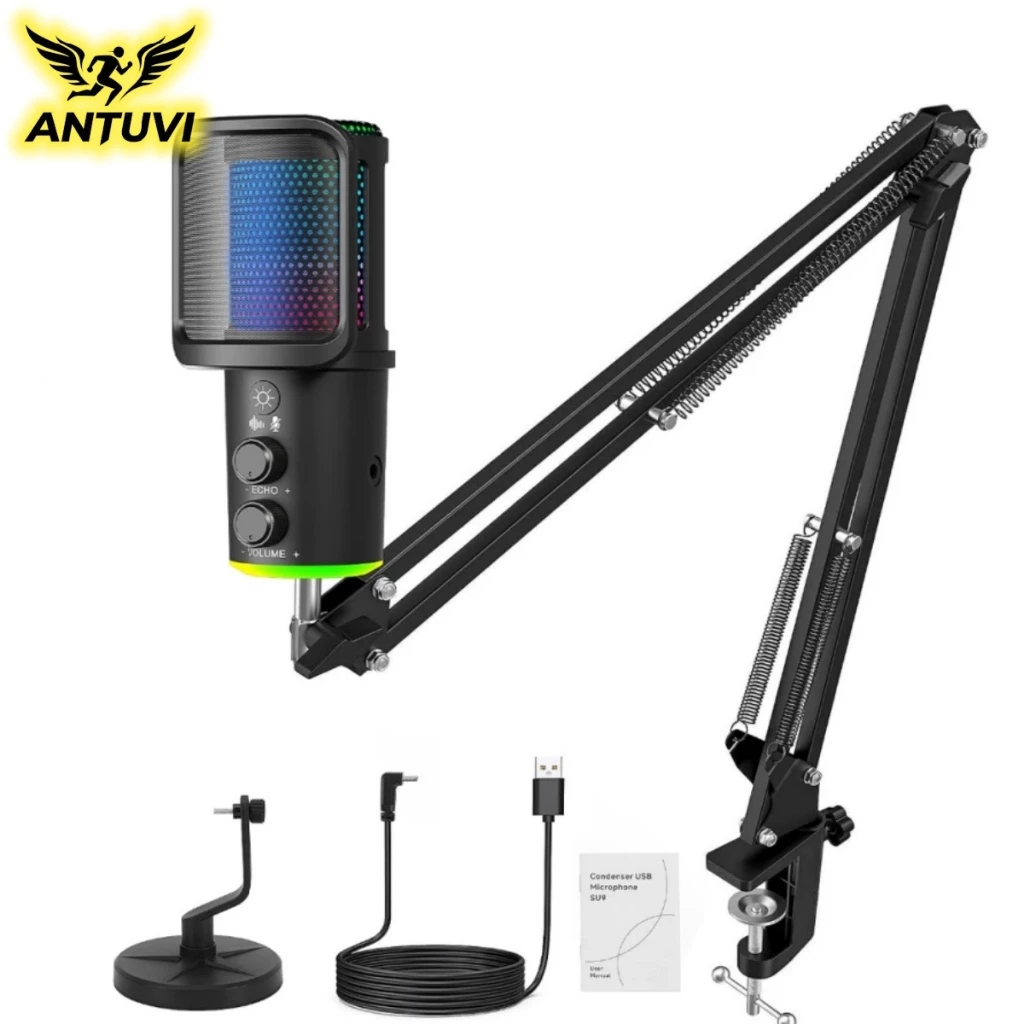 Microfone USB RGB Para Jogos, Transmissão Ao Vivo, Cantar - Compatível Com Computador E Celular