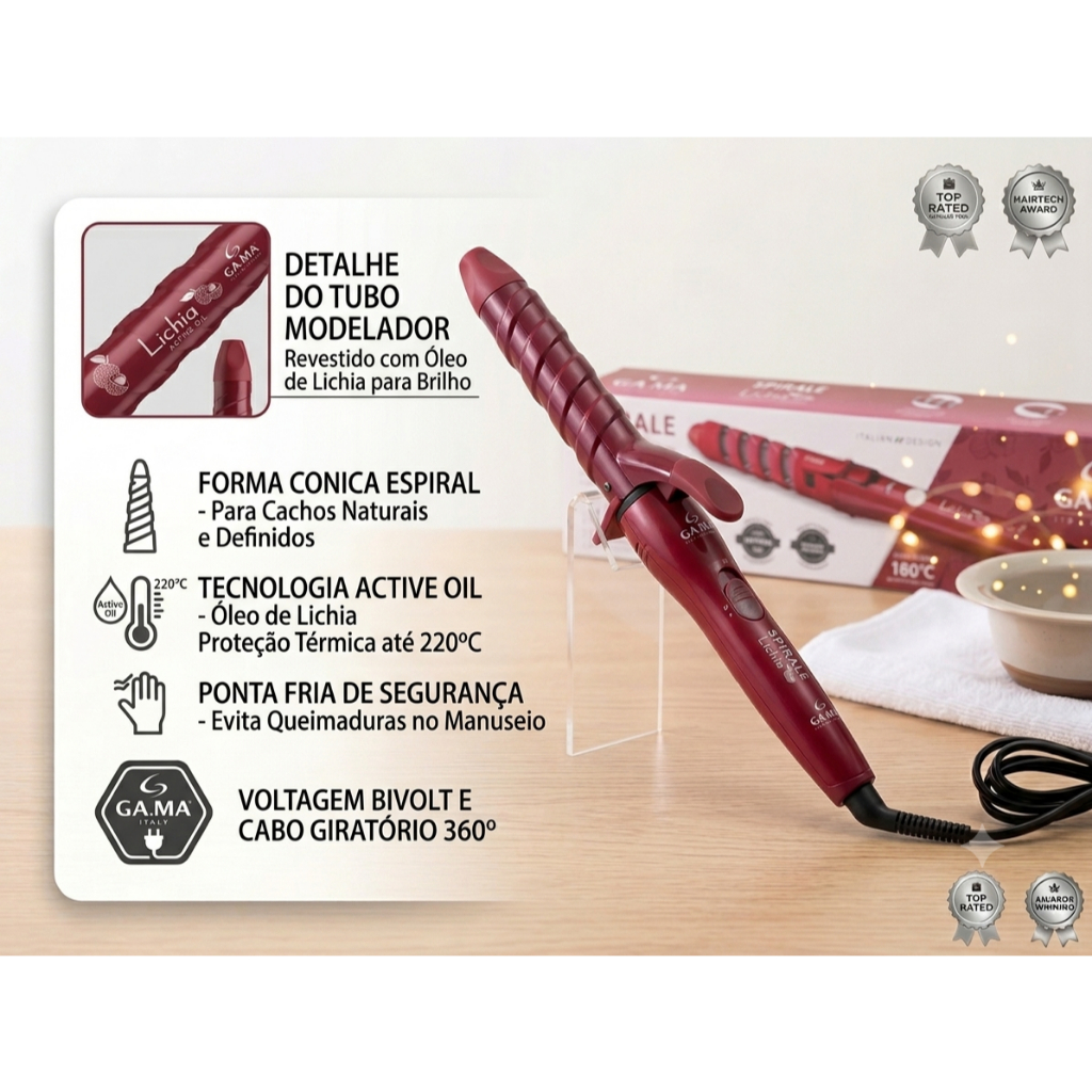 Babyliss GAMA Spirale Lichia Bivolt Cacheador Espiral 180°C Cerâmica Anti Frizz Modelador de Cachos
