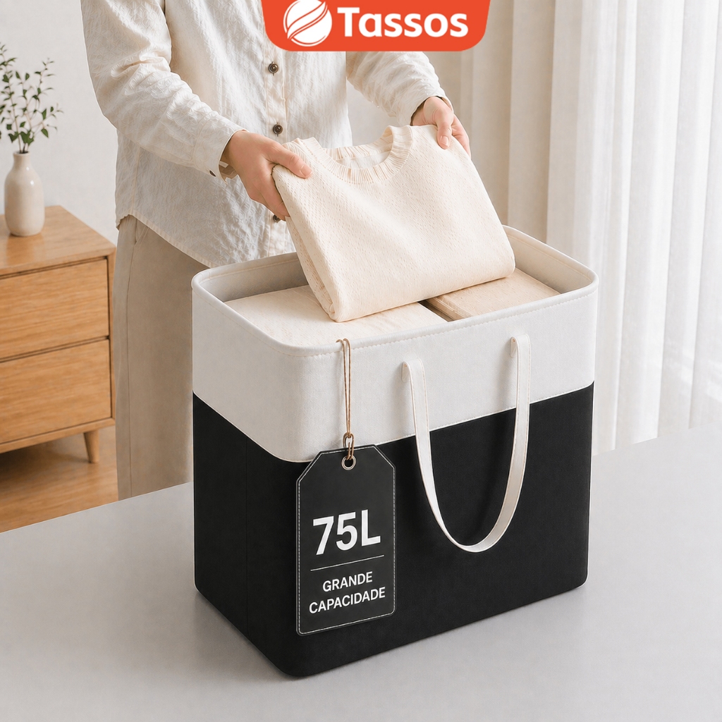 TASSOS Cesto de Roupa Grande Saco Dobrável para Roupa Suja 75L Material Impermeável e Reforçado Grosso