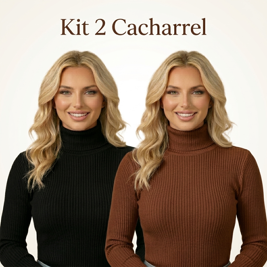 Kit 2 ou 1 Unidade Blusa Cacharrel Tricot Gola Alta Feminina Básica Manga Longa Segunda Pele Inverno