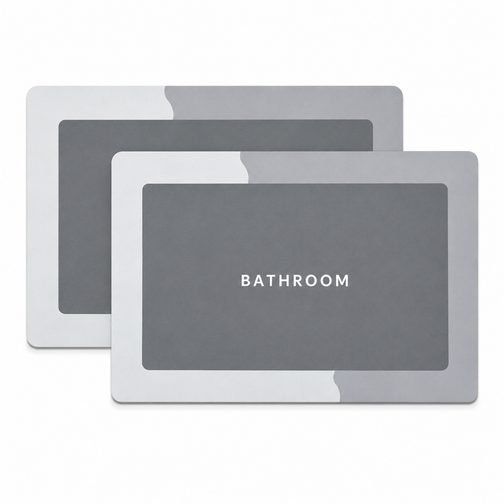 Kit 2 Tapetes de Banheiro Antiderrapante Absorvente Secagem Rápida 40x60 Cinza Geométrico