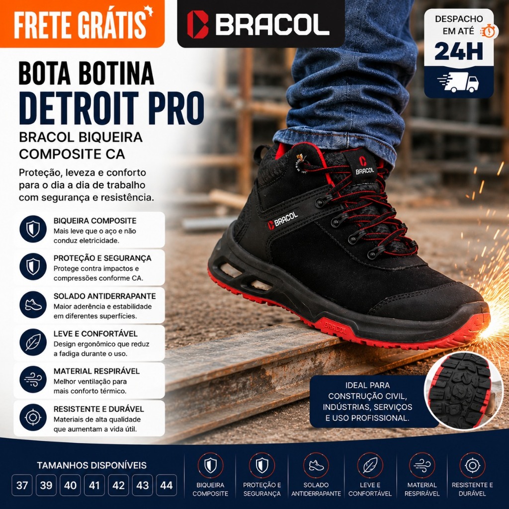 Bota Botina Detroit Pro Bracol Biqueira Composite Ca - Bracol