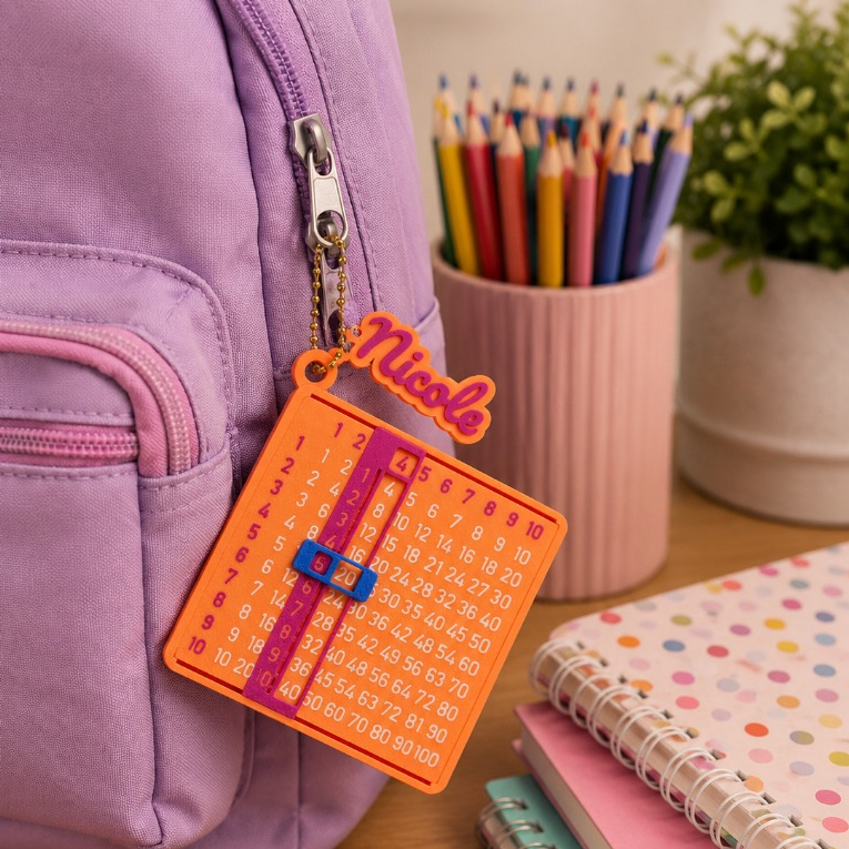 Chaveiro de Mochila Tabuada Personalizado 3D com Nome | Material Educativo Infantil | Presente Escolar