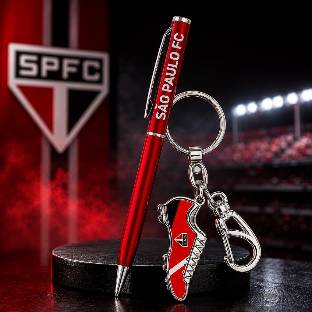 KIT CANETA E CHAVEIRO CHUTEIRA OFICIAL DO SÃO PAULO · foto 2