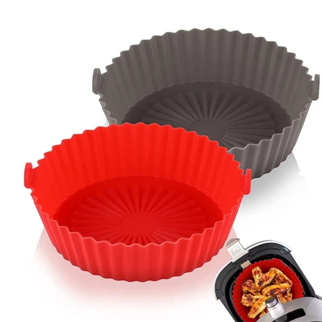 Kit 2 Formas de Silicone para Air Fryer, Forno Micro-ondas Reutilizáveis, Antiaderentes e Flexível