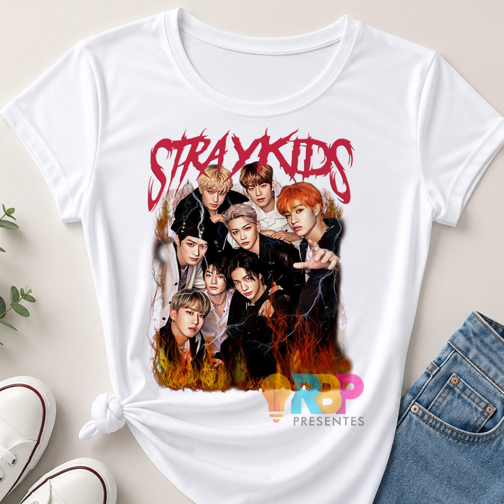 Babylook Blusinha Camiseta T-Shirt Blusa K-POP K Pop Stray Kids Bang Chan Lee Know Felix Hyunjin Han Straykids Estampas