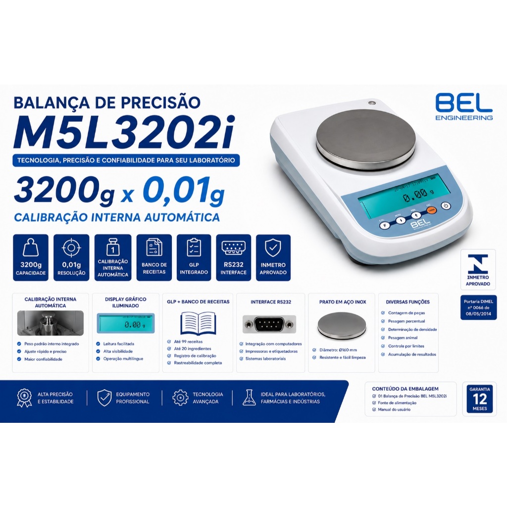 BALANÇA DE PRECISÃO M5-L3202i 3200g x 0,01g c/ processador estatistico interno