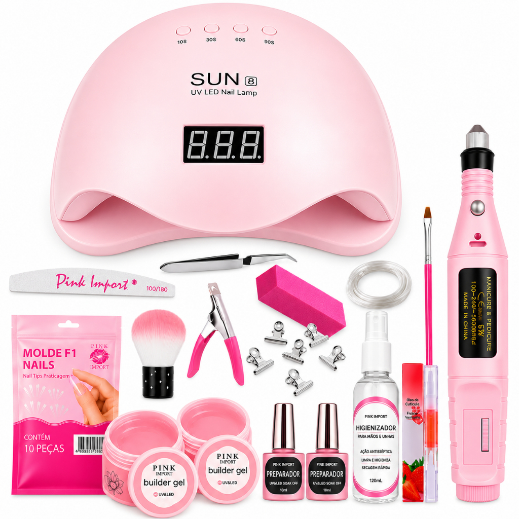 Kit Unhas Completo Cabine Led Uv Lixadeira Eletrica de Unha Preparadores Unhas