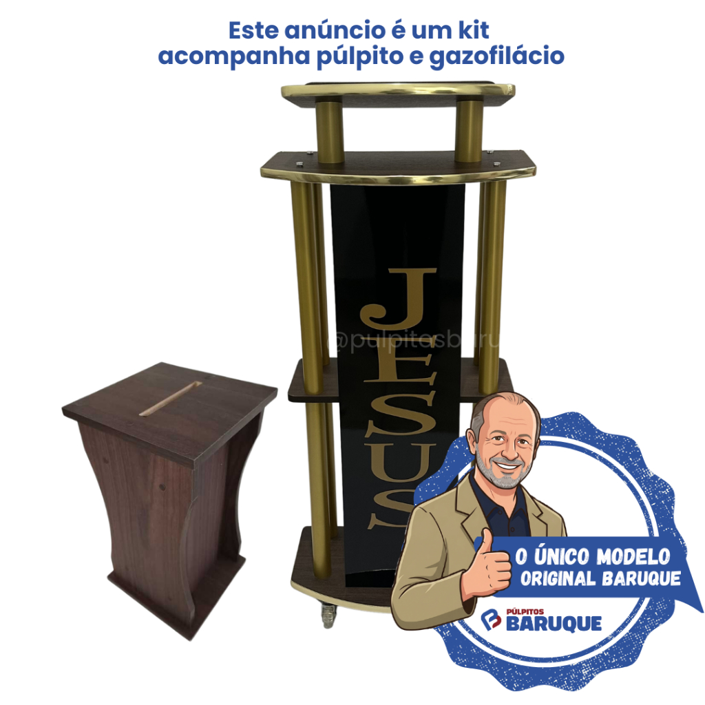 Kit Púlpito E Gazofilácio Marrom Para Igreja Modelo M06 Original Baruque