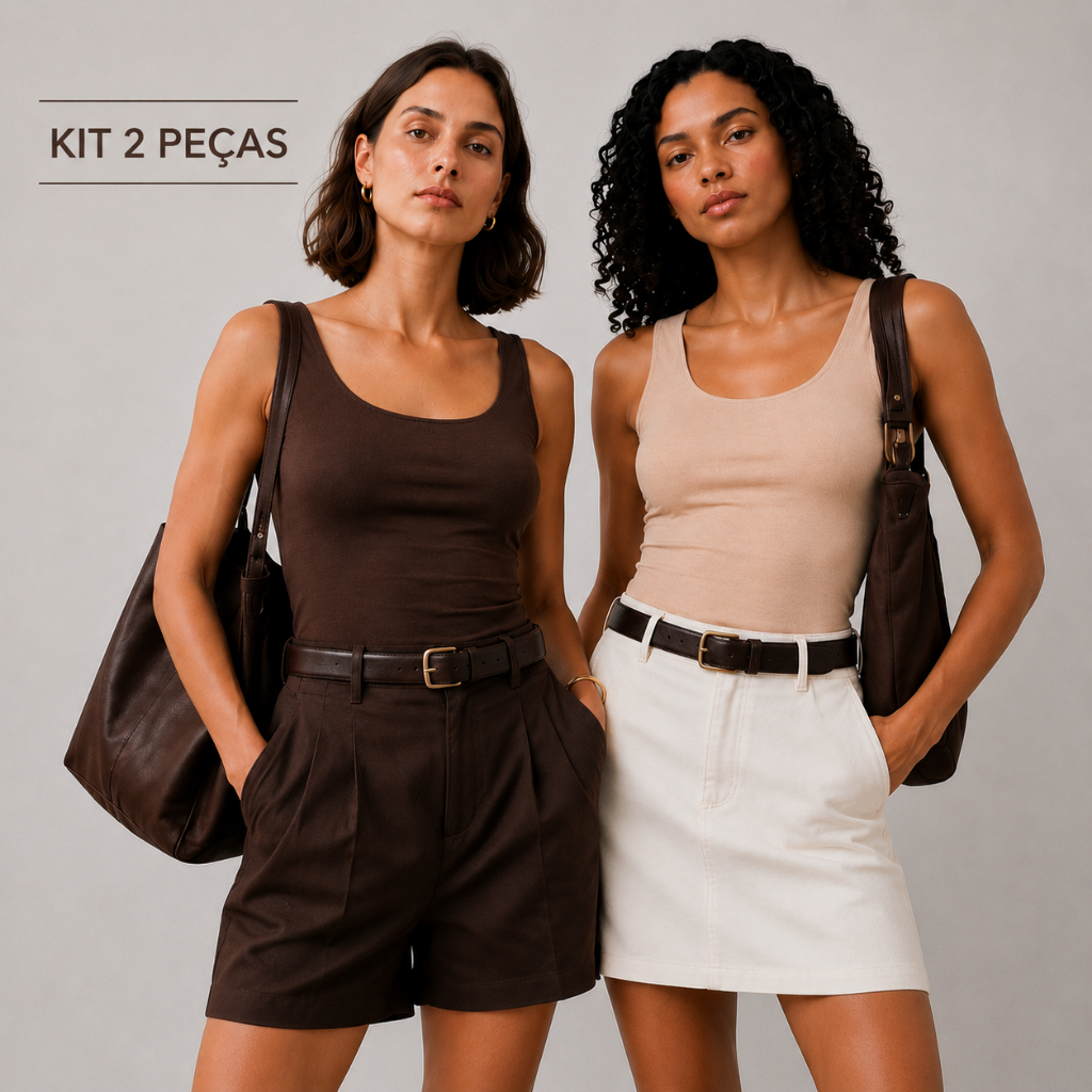 Kit 2 Regatinha Camiseta Blusinha Gola Decote Quadrado Feminino Tendencia Blogueira
