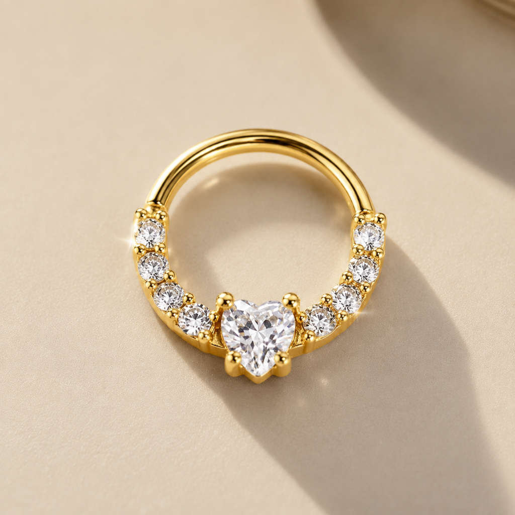 Piercing Septo Feminino Mini Coração Marry com Strass Folheado Prata 925 8mm