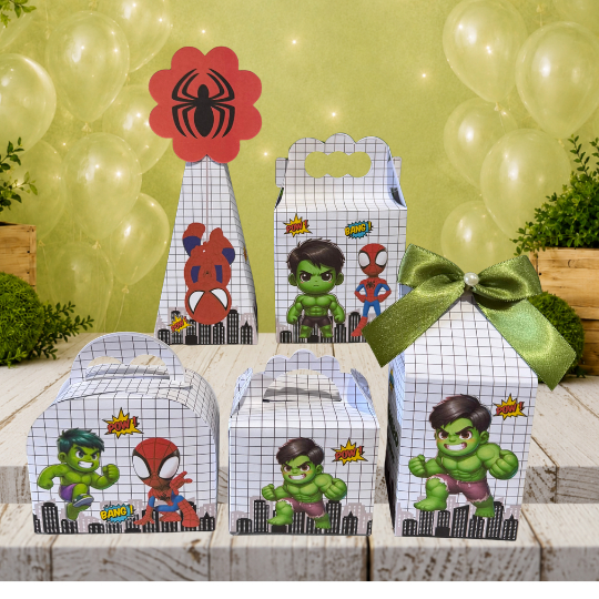 Kit Personalizado Hulk e Homem Aranha Cute / Lembrancinha de Festa Infantil / Aniversário / (Pegue e Monte)