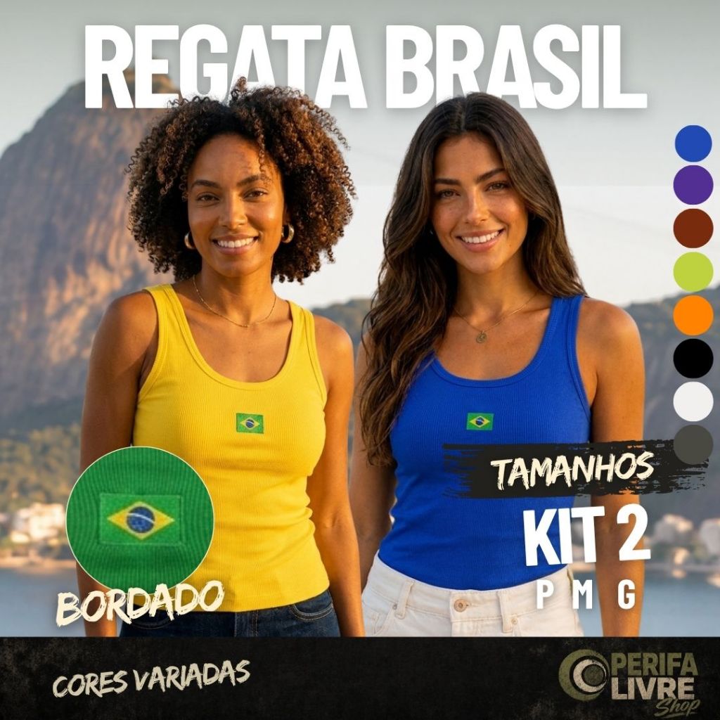 Kit 2 Regatas Femininas Brasil Ribana Bordadas P M G Toque Macio
