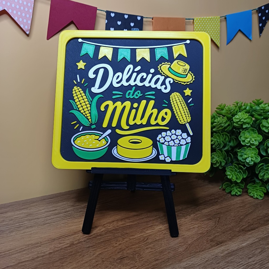 Delícias do Milho - Placa Decorativa 3D Festa Junina para Mesa