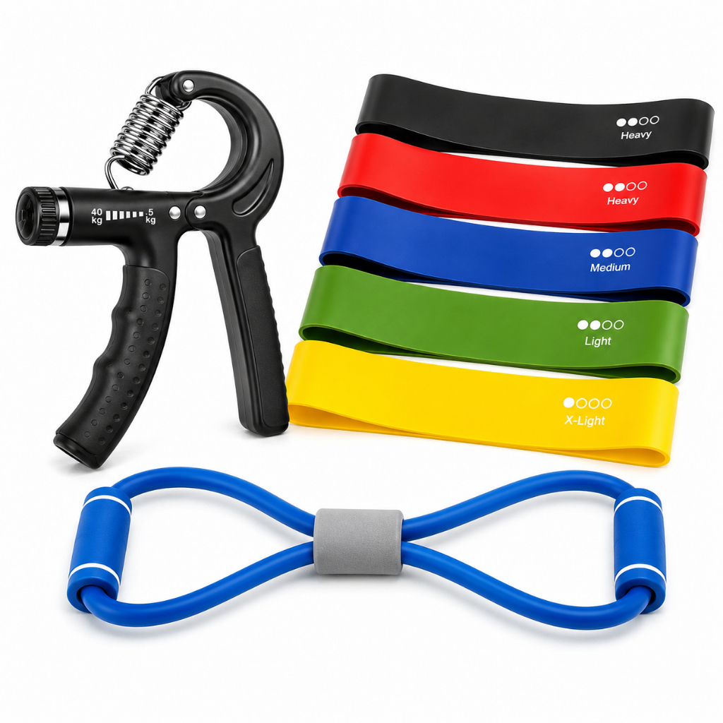 Kit De Academia Casa  Faixas Elasticas Exercitador Dedos Extensor Formato Oito