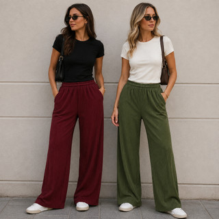 Calça Feminina Canelada do P ao GG Calça Feminina | Calça Feminina Confortável | Calça Feminina Canelada Cintura Alta