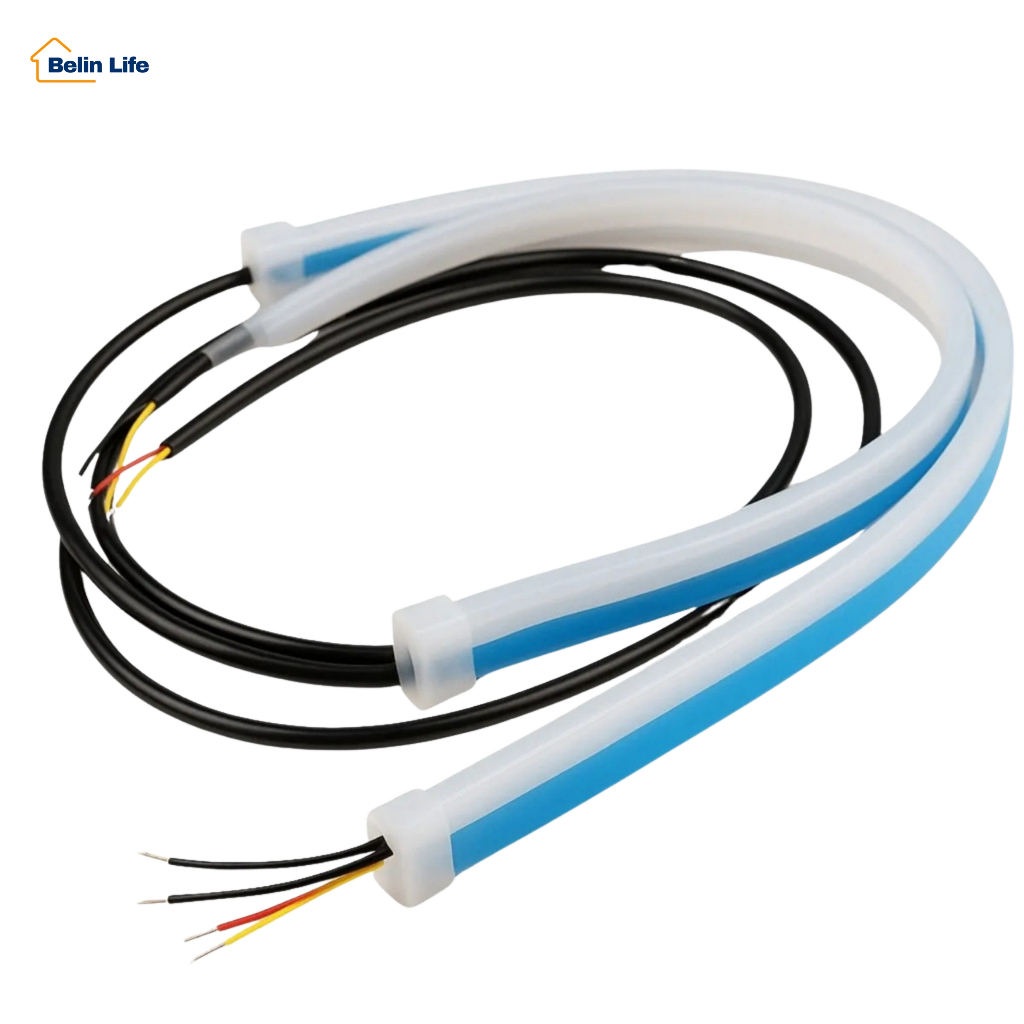 Fita de Led Automotivo Farol DRL Dupla Cor Branco e Amarelo Seta Universal À Prova D'Água 60cm